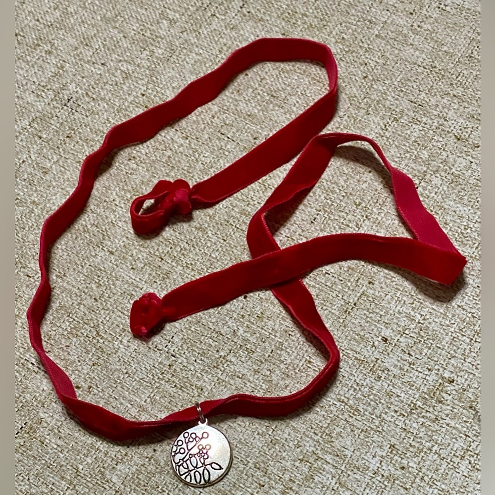 Red Ribbon Necklace with Pendant